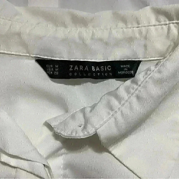 Zara Blouse Women’s Medium Ivory Sheer Long Sleeve Button-Up Pearl Embellished - Picture 7 of 10